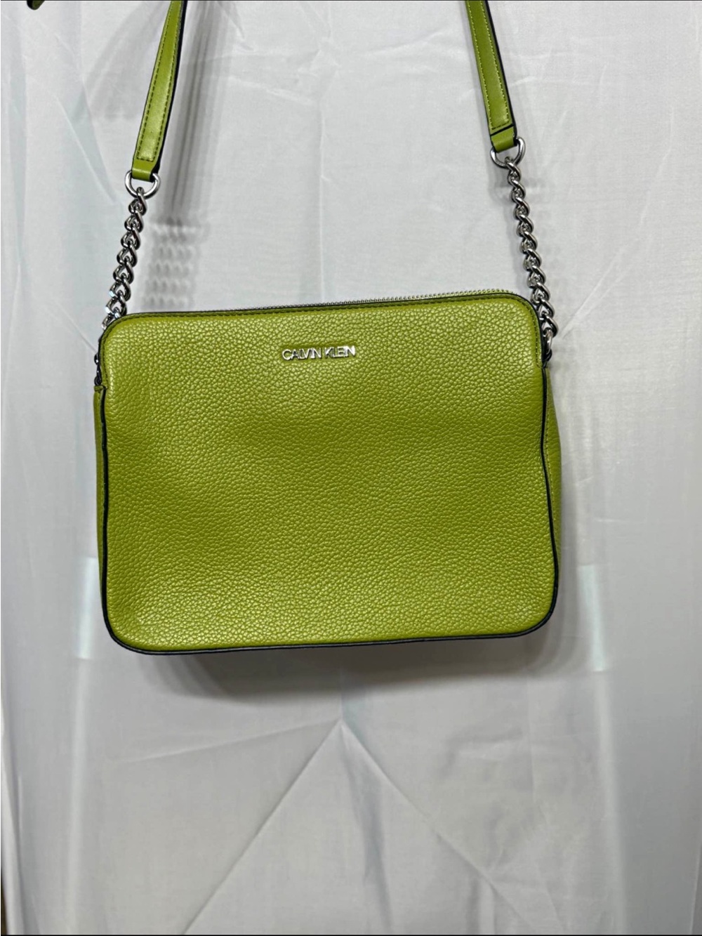 Calvin Klein Vibrant Green Pebbled Leather Crossbody Bag